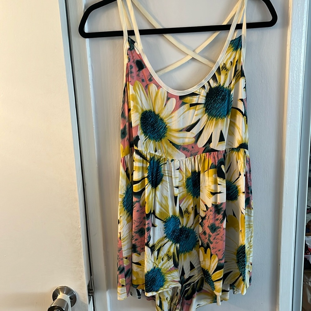 Pink yellow blue flower romper